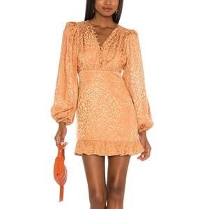 Lovers + Friends Leopard Satin Mini Dress SMALL Balloon Sleeves Animal $188 NEW